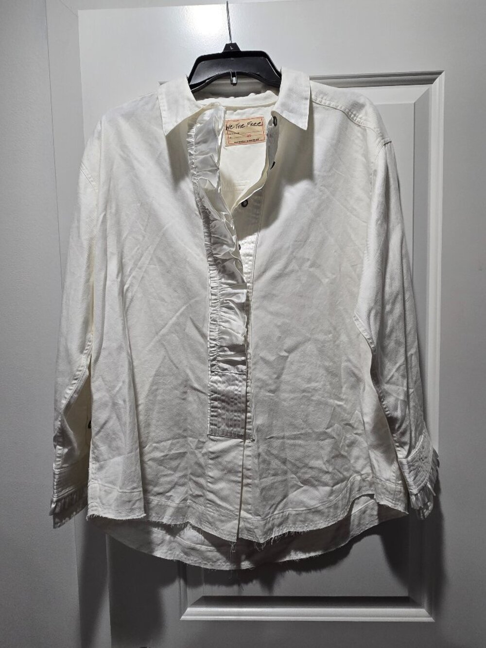 We The Free Free People Ivory Ruffle Button Down Shirt XS